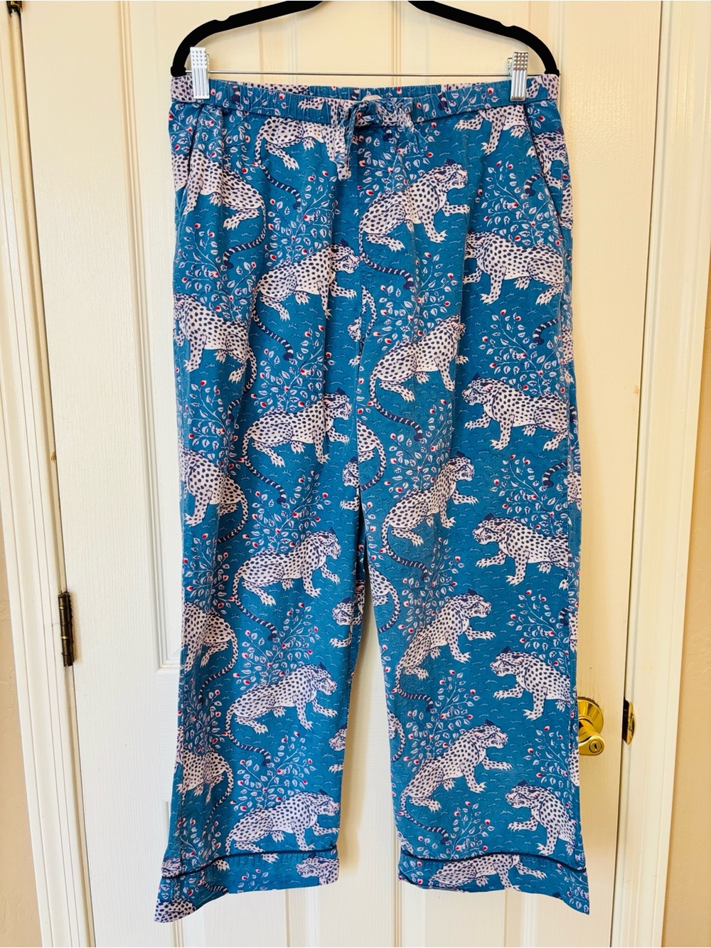 Printfresh Bagheera Tiger Print in Blue Pull-on Pajama Pants ~ Women’s Large ~